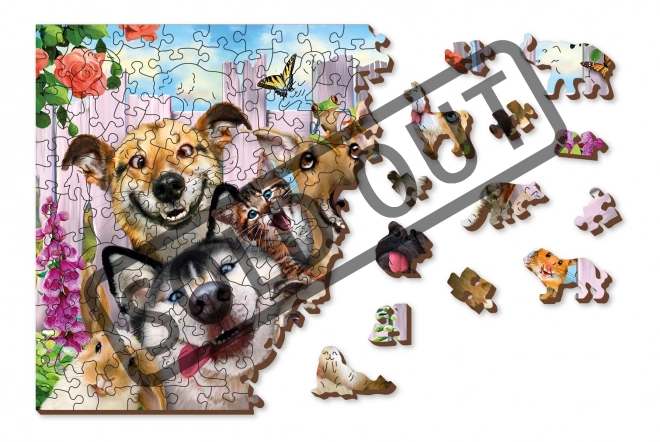 Lesena ura Leseni puzzle Nori hišni ljubljenčki 2v1, 200 kosov EKO