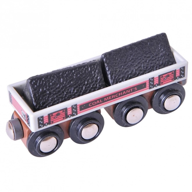 Bigjigs Rail dolgi vagonček s premogom + 2 tirnici