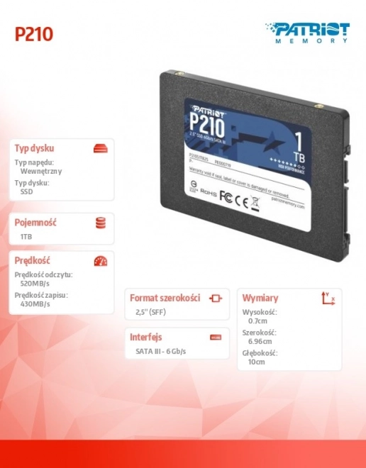 SSD disk 1TB P210 s hitrostjo 520/430 MB/s SATA III 2.5