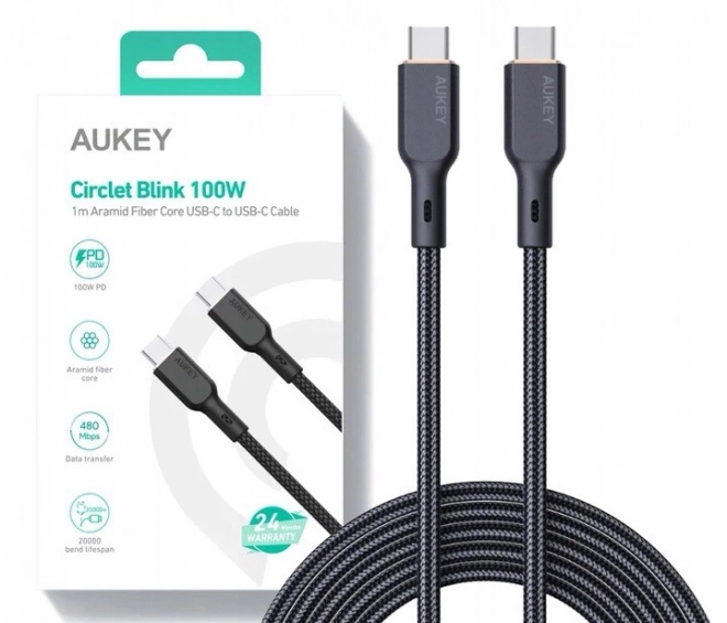 Kevlarjev USB-C kabel AUKEY, 1m, 5A, 100W PD