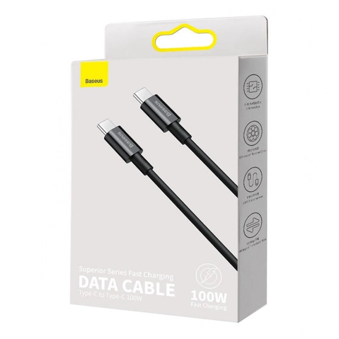 Kabel Baseus iz serije Superior, USB-C na USB-C, 100W, 2m (črn)