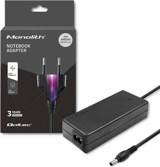 Napajalni adapter za SAMSUNG 60 W, 19 V, 3,15 A, 5,5 × 3,5 mm + pin – QOLTEC
