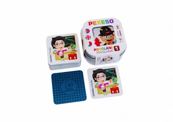 Pexeso Poklici vodoodporno 64 kartic v pločevinasti škatlici 6x6x4cm