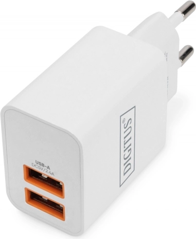 Omrežni polnilnik 2× USB‑A 15,5 W bel DIGITUS