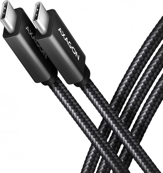 AXAGON USB‑C – USB‑C kabel 3.2 Gen 2, 1 m, PD 100 W, 5 A, 4K, aluminijast, pleten, črn