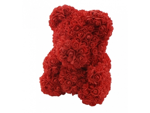 Valentinov rdeč medvedek s srcem iz vrtnic - 40 cm
