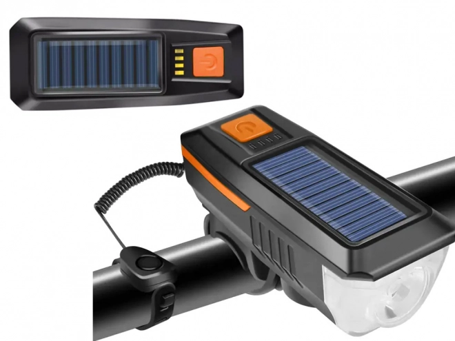 Sprednja LED luč za kolo s solarnim polnjenjem in hupo