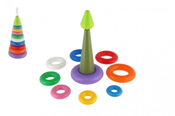 Piramida z obročki plast 2 barvi v mrežici 15x31cm 12m+