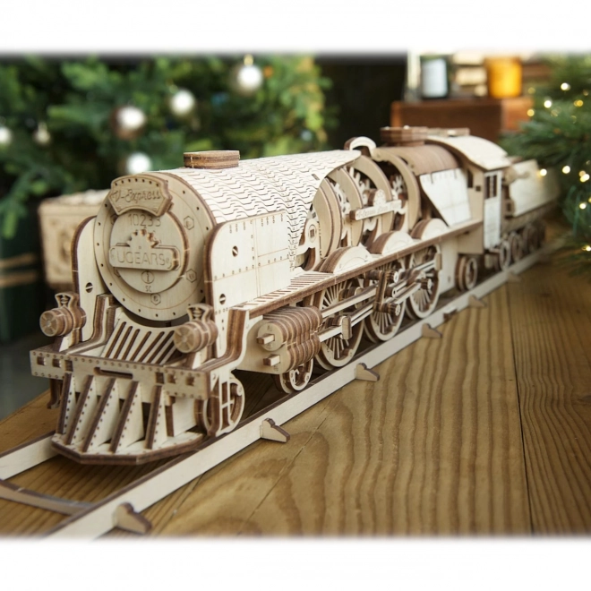 Ugears 3D sestavljanka - Lokomotiva V-express z vagonom 538 kosov