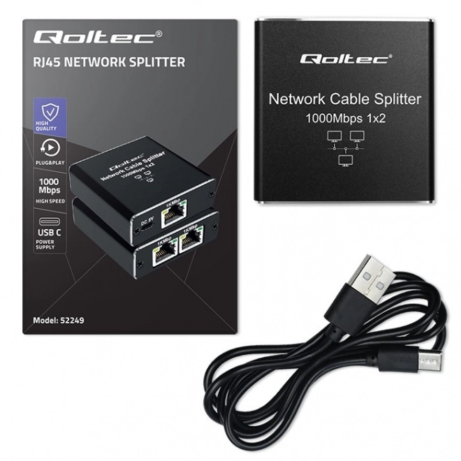 Splitter mini SWITCH 1x2 porti RJ45 | 1000Mbps | USB-C| Aluminij