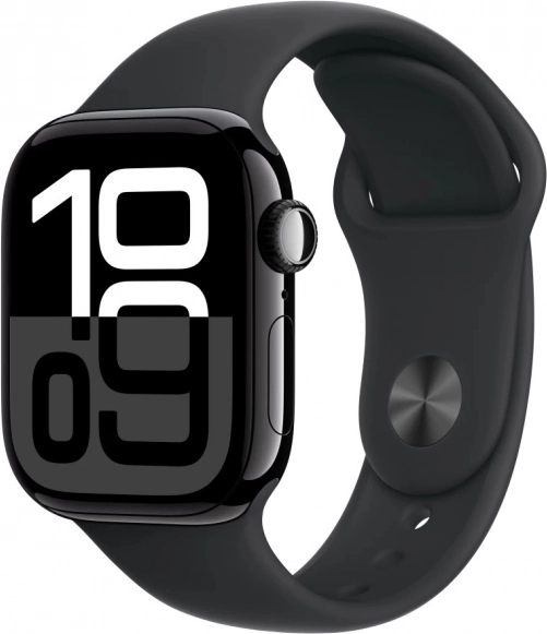 Apple Watch Series 10 GPS z 42 mm aluminijastim ohišjem v oniks barvi s črnim športnim paščkom – velikost M/L