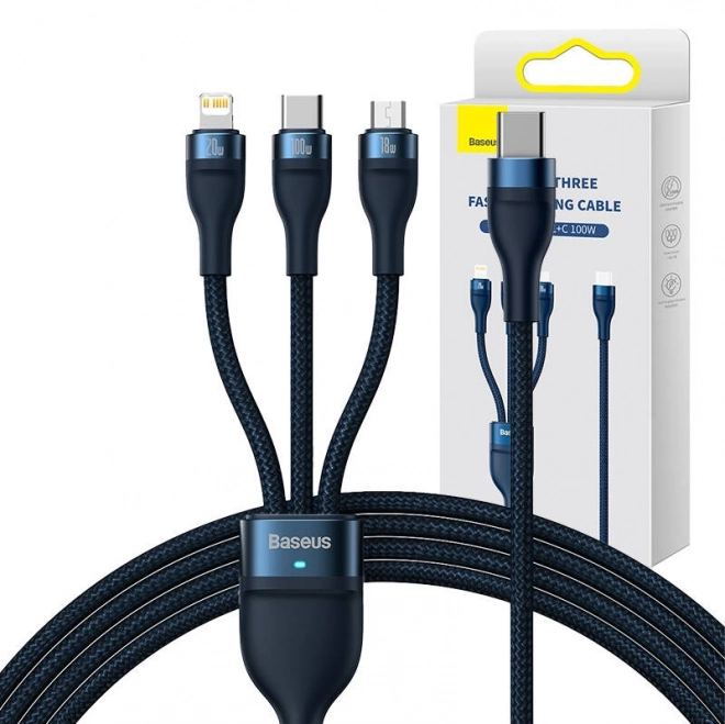 Baseus hitro polnilnik kabel s 3 konektorji: USB-C, Lightning in Micro USB, 100W