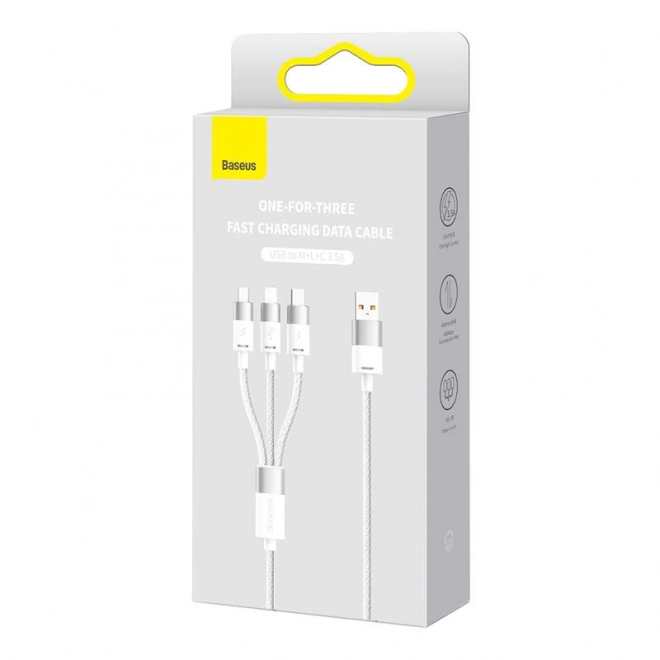 Kabel 3v1 USB Baseus serije StarSpeed, USB-C + mikro + Lightning 3,5A, 1,2 m (bel)