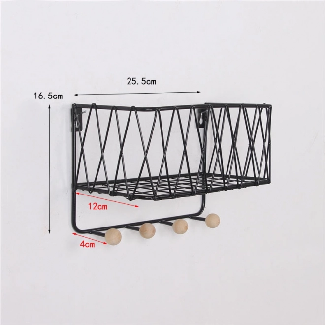 Stenska polica z obešali, stil LOFT, črna, 25,5 cm