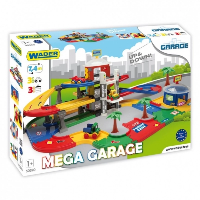 Mega garaža 3 nivô plastična 7,4m + 3 avtomobili v škatli 79x53x14cm Wader