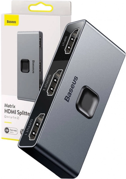 Baseus Matrix dvosmerno HDMI stikalo/razdelilnik 2v1, 4K@30Hz, siva