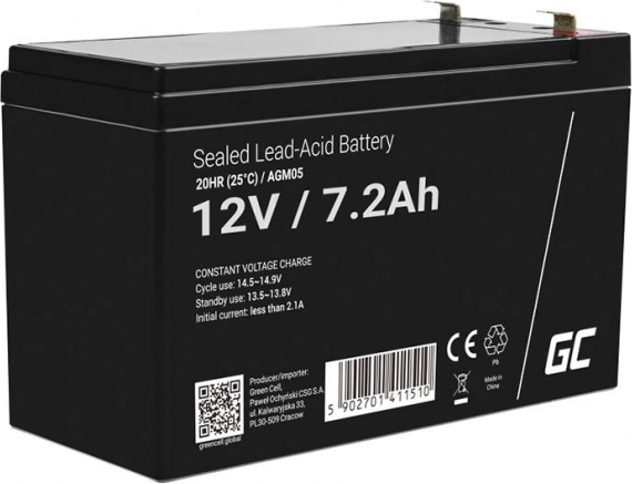 Polnilna AGM baterija 12 V 7,2 Ah za UPS in alarme GREEN CELL
