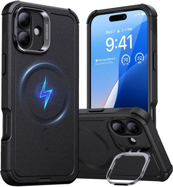 Ohišje ESR Cyber Tough HaloLock s stojalom za iPhone 16 Plus črno