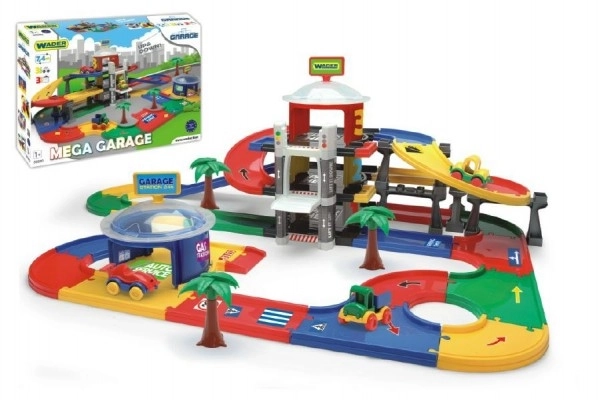 Mega garaža 3 nivô plastična 7,4m + 3 avtomobili v škatli 79x53x14cm Wader