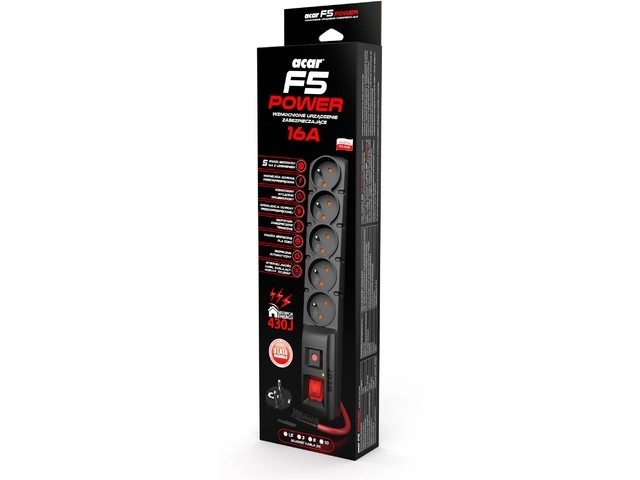 Napajalni trak Acar F5 Power 5 metrov 5 Vtičnic črna