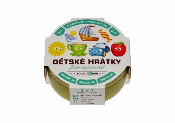 Otroške igre za najmlajše 3v1 družabna igra v pločevinasti škatlici