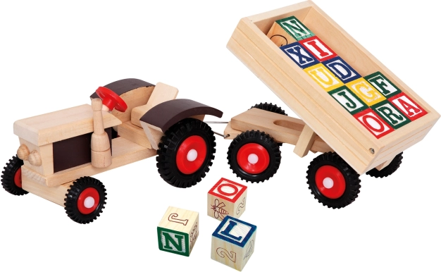 Lesen traktor s prikolico in barvnimi kockami ABC