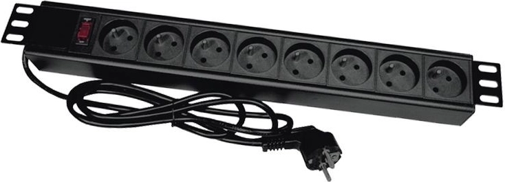 19" rack napajalni trak z 8 vtičnicami Schuko in vtikačem CEE 7/7