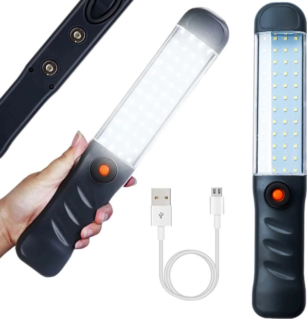 Zmogljiva delavniška LED svetilka COB 48, USB polnilna s kavljem in magnetom