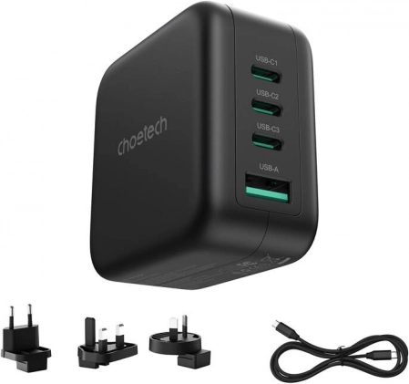 Omrežni polnilec Choetech 70 W GaN z adapterji za ZDA, EU, Združeno kraljestvo in Avstralijo