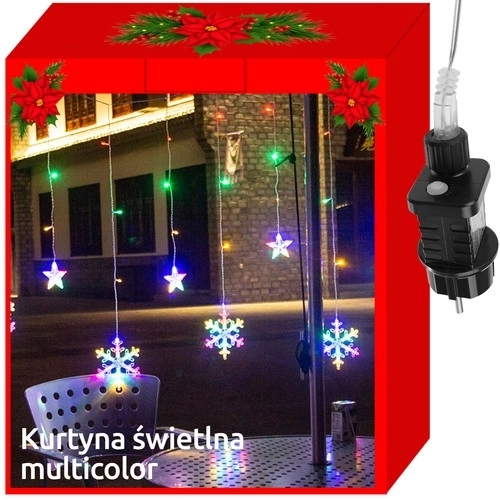 LED barvniško zaves s snežinkami in zvezdicami - 5 m, 138 LED