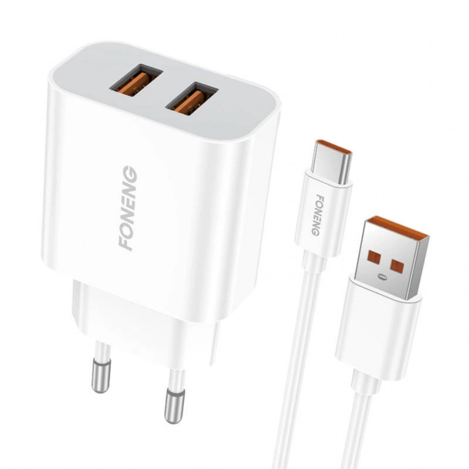 Hitra polnilka Foneng 2x USB EU45 + kabel USB tipa C