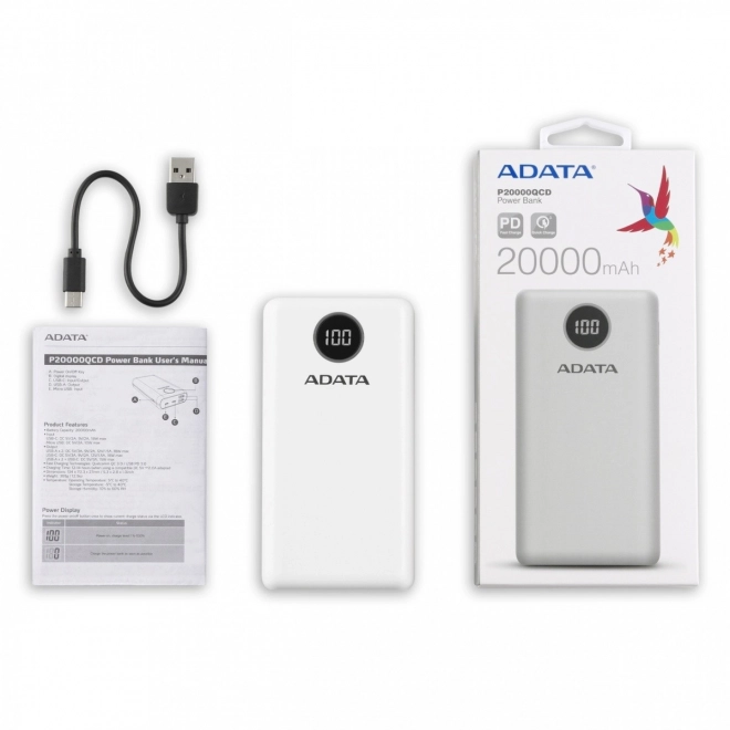 Powerbanka P20000QCD 20000mAh bela QC/PD