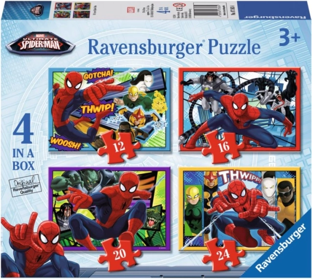 Otroške puzzle Disney Spider-Man 4v1 – 12, 16, 20 in 24 koščkov, 19×14 cm