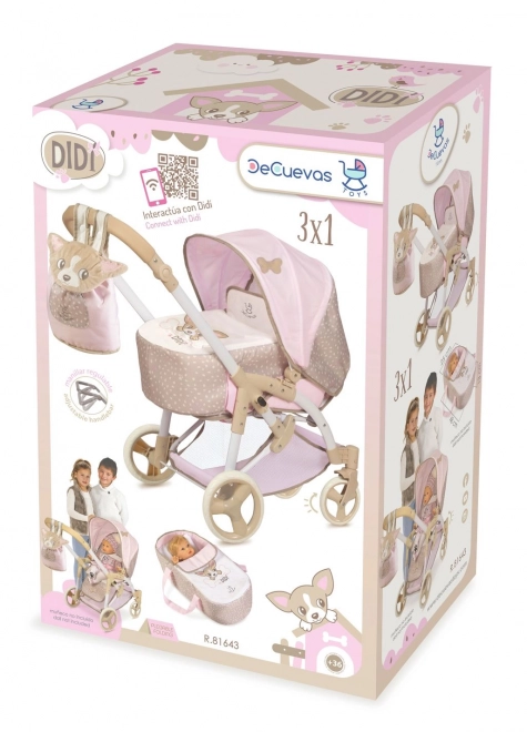 DeCuevas 81643 Zložljiv voziček za punčke 3 v 1 s prenosno torbo DIDI 2021 - 75 cm