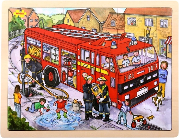 Bigjigs Toys lesene sestavljanke Gasilci, 24 kosov
