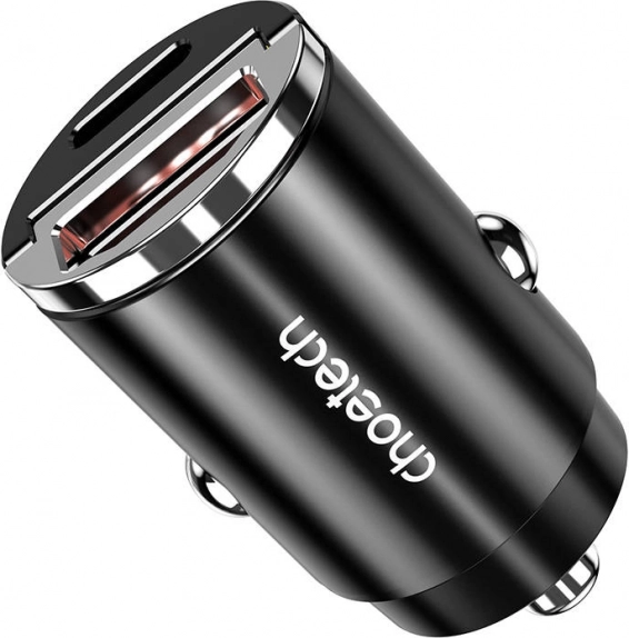 avtomobilski polnilec Choetech z USB‑A in USB‑C 30 W PD 3.0 (črna)