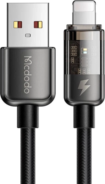 Mcdodo Lightning kabel z LED-indikatorjem, 1,8 m, 12 W, črn