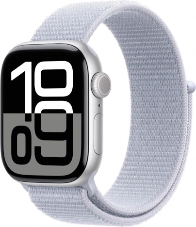Apple Watch Series 10 GPS aluminijasto ohišje 42 mm srebrno z modrim športnim paščkom
