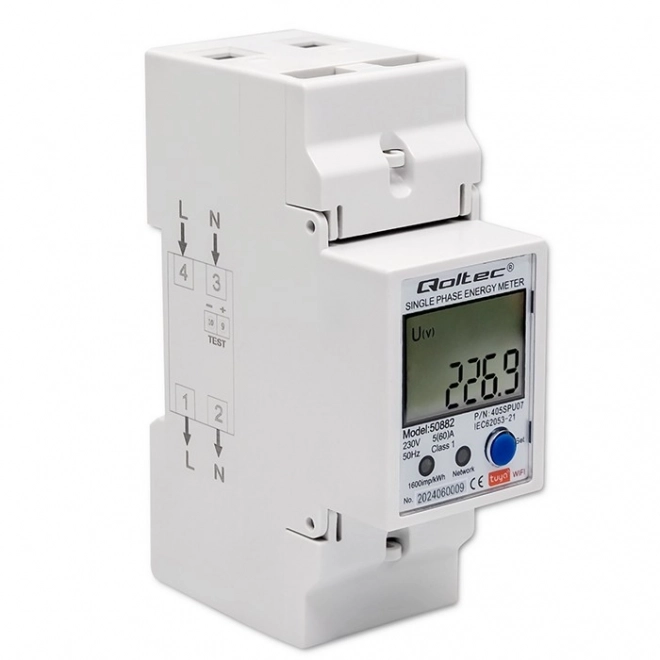 Enofazni elektronski števec električne energije | DIN letev | 230V | LCD | Wi-Fi