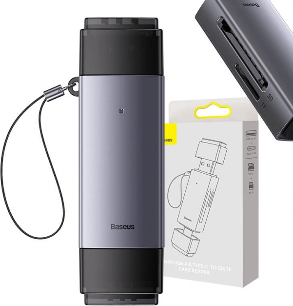 Baseus čitalnik pomnilniških kartic SD/TF USB in USB‑C siva