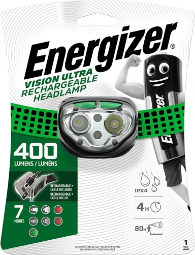 naglavna svetilka energizer vision ultra polnilna 400 lm