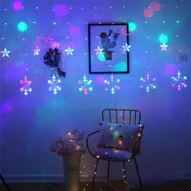 Božična LED luči snežinke in zvezde zavesa 138LED