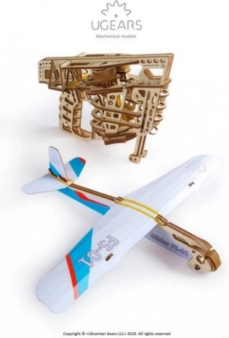 Ugears 3D lesena mehanska sestavljanka izstreljevalno letalo
