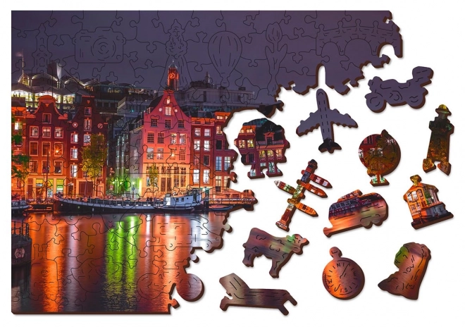 Lesena sestavljanka Nočni Amsterdam