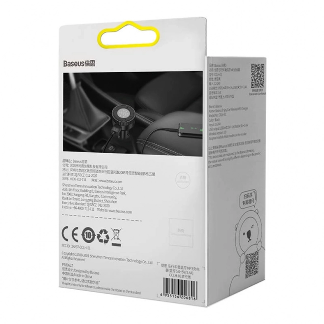 Baseus uživaj brezžični polnilec MP3 za avto, Bluetooth 5.0, microSD, AUX (črna)
