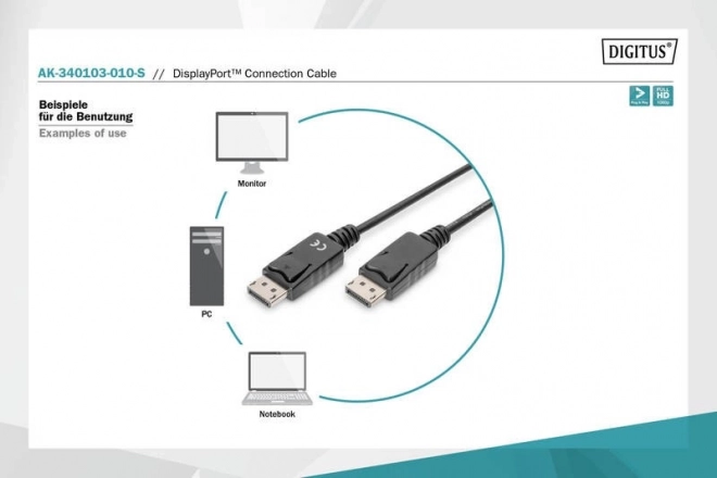 Kabel DisplayPort s sponko 1080p 60Hz FHD DP/M DP/M črna 1m