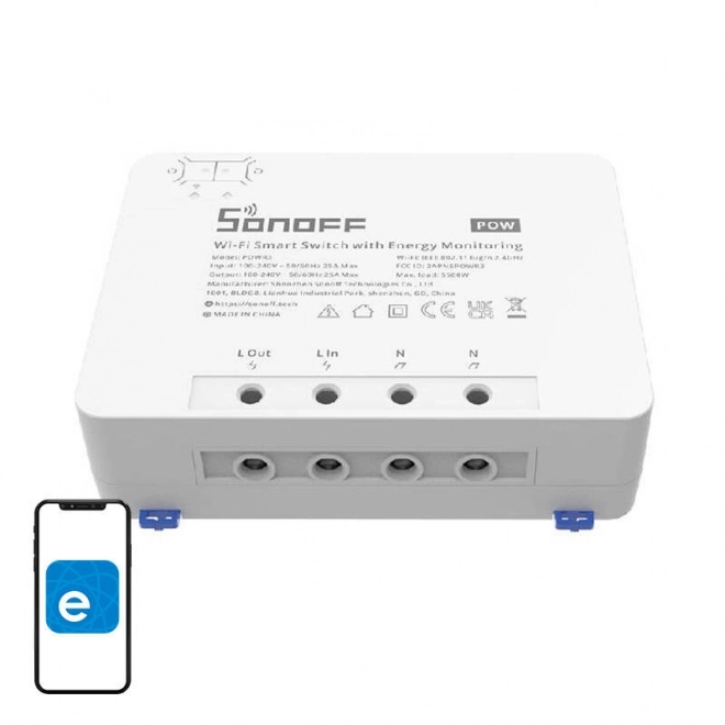 Pametno Wi-Fi stikalo s spremljanjem porabe energije Sonoff POWR3 (25A/5500W)