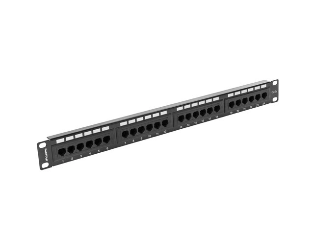 Patch panel 24 portov 1U Cat 5e črne barve