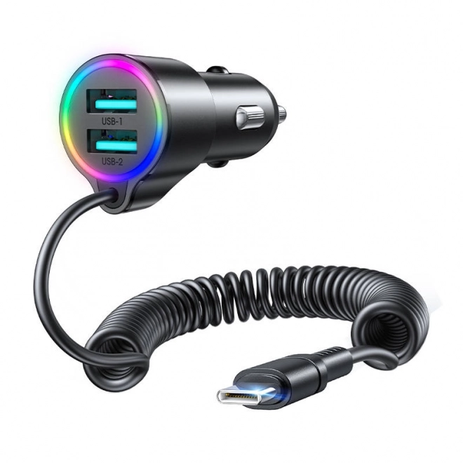 Polnilec za avto Joyroom JR-CL24, 2x USB + kabel Type-C (črna)