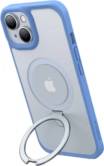 Torras Ostand Matte ovitek z magnetnim obročem za iPhone 15 (temno moder)